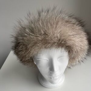 RAVEL Fur Headband style hat with leather & suede back